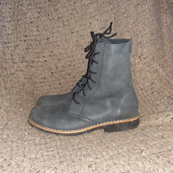 ROOTS CANADA-Lace Up Boot-Mid-Calf-Blue Gray Italian Leather-Sz 9-Near Mint - Picture 2 of 7